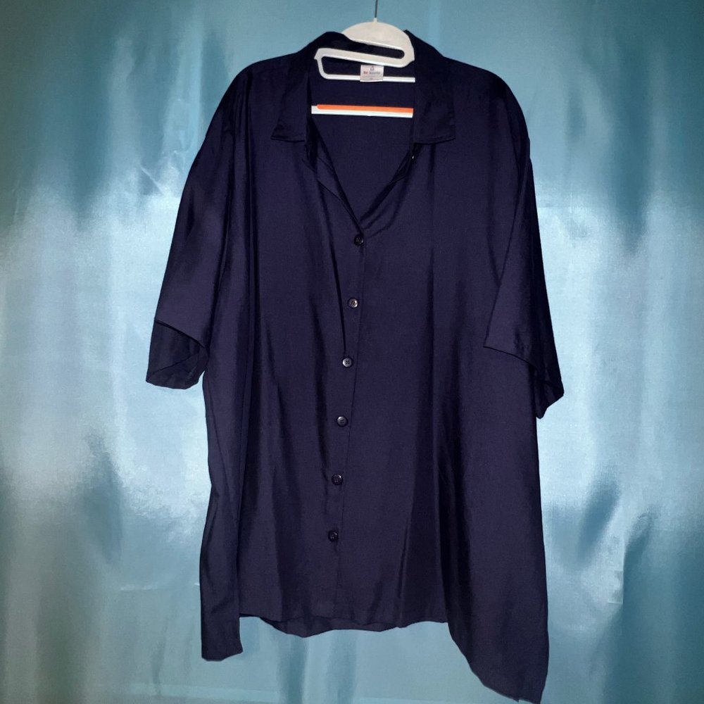 La Leela Navy Blue Button Blouse Camp Shirt XXL